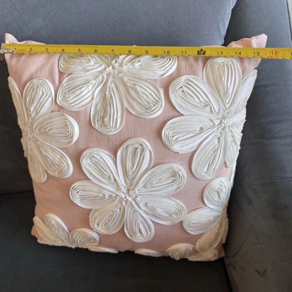 Pier 1 Imports Rose Pink Throw Pillow ~ Beautiful White Floral Flower 16